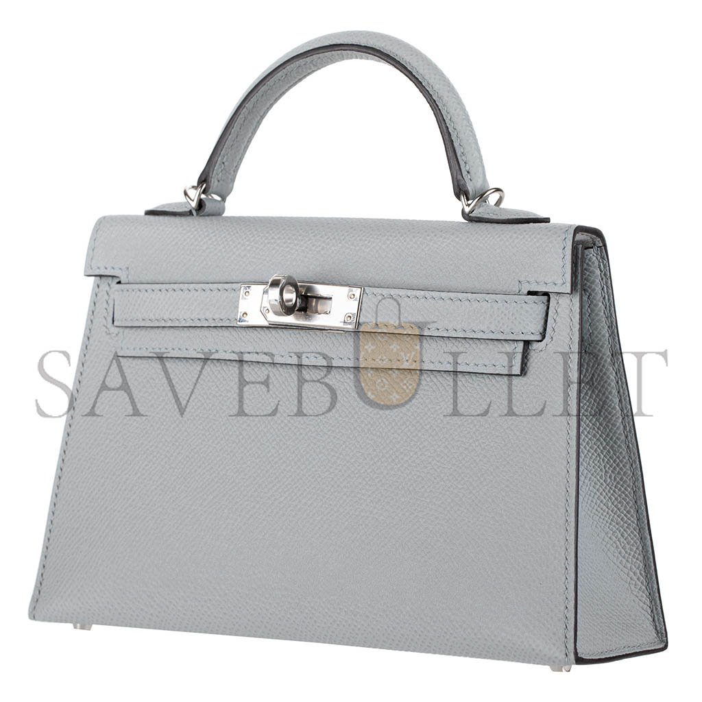 HERMÈS MASTER MINI KELLY II BLUE GLACIER EPSOM LEATHER PALLADIUM HARDWARE (19*12*5.5cm) 